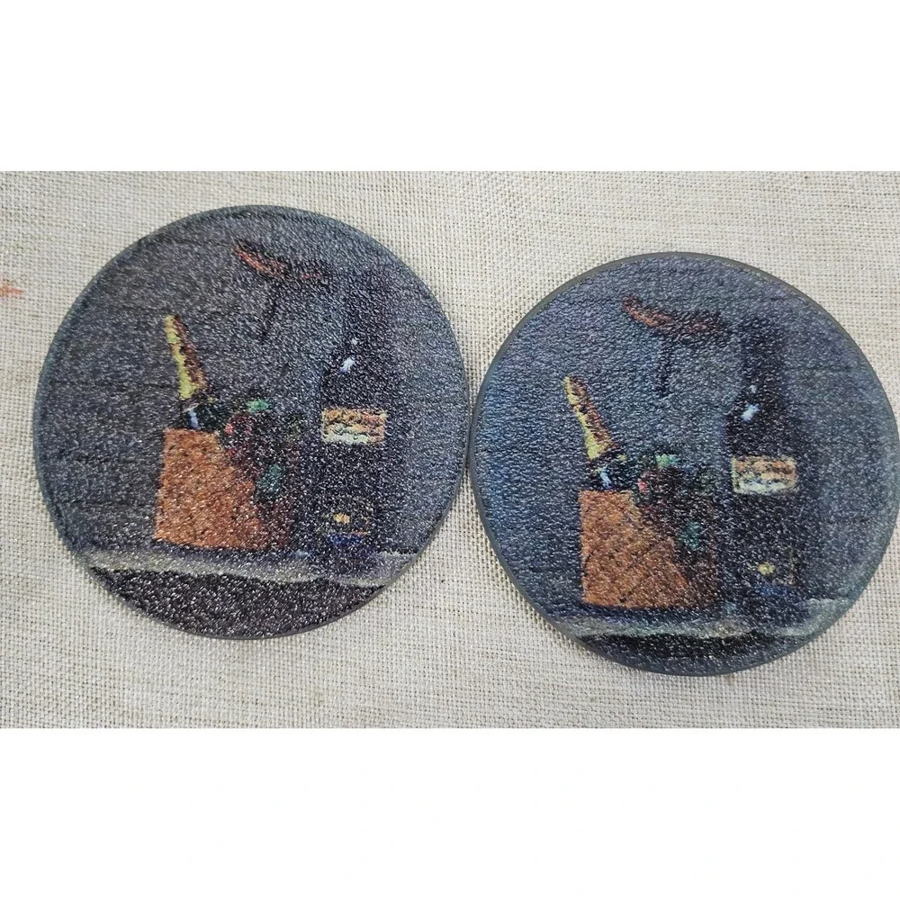 Pomerantz Tuscan Cellars Glass Coaster Set Wine Theme 6pc Round Vintage 6060